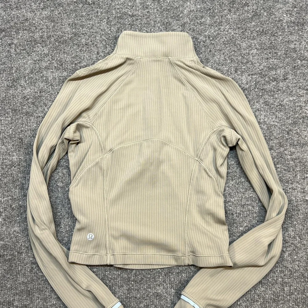 Lululemon Pullover Womens 2 Beige Ribbed 1/4 Zip Mock Neck Athletic Running Top